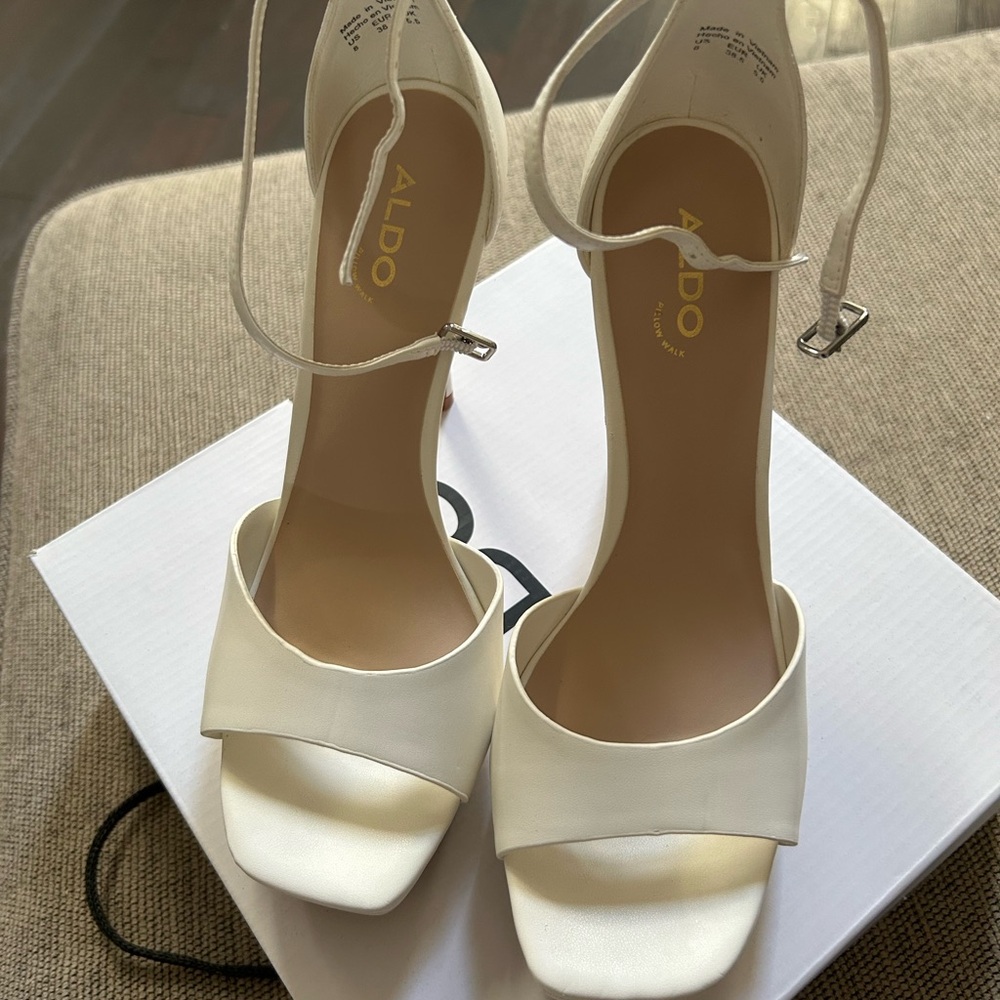 Aldo White Heels with Ankle Straps and Open Toe